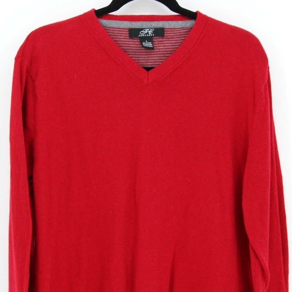 Foxcroft Large $98‎ Cotton Cashmere Red V-Neck Long Sleeve Luxury Knit Sweater